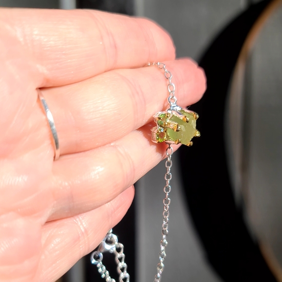 Large 10k RAW Natural Aquamarine & Peridot sterling & gold bracelet 8" - Picture 4 of 8